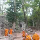 Buddhist monks on a tourist trip, Angkor, Cambodia