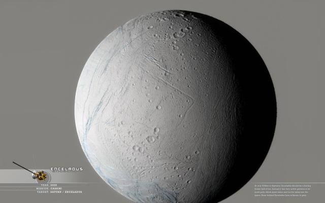 Saturnuksen pikkukuu Enceladus outoine tiikeriraitoineen