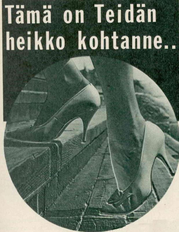 Perinteiset avokkaat Kaikkien heikko kohta Vai mitä tytöt ja pojat? (Hopeapeilin kuva vuodelta 1961)