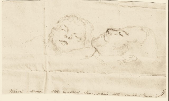 Piirsin parivuotiaa poikamme nukkumassa isänsä kainalossa 1070-luvulla