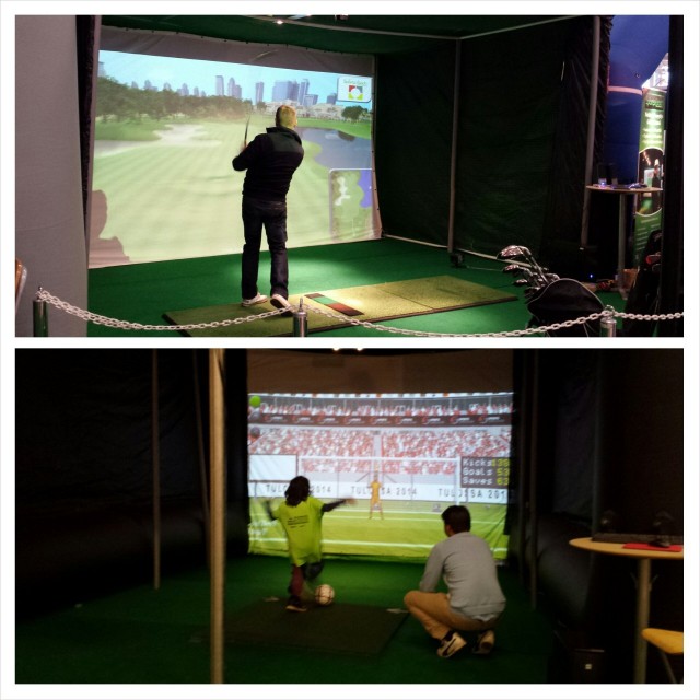 GoExpossa pääsi testaamaan monenlaisia simulaattoreita. Golf ja futis olivat hyvin edustettuna.
