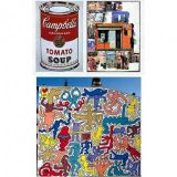 Clockwise: Warhol, Rauschenberg, Haring (painted on building facade)