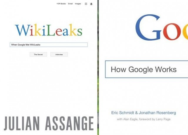 Kansidesignin juhlaa! Vasemmalla Julian Assangen ja oikealla Google-johtaja Erik Schmidtin samalla viikolla julkaistut kirjat.