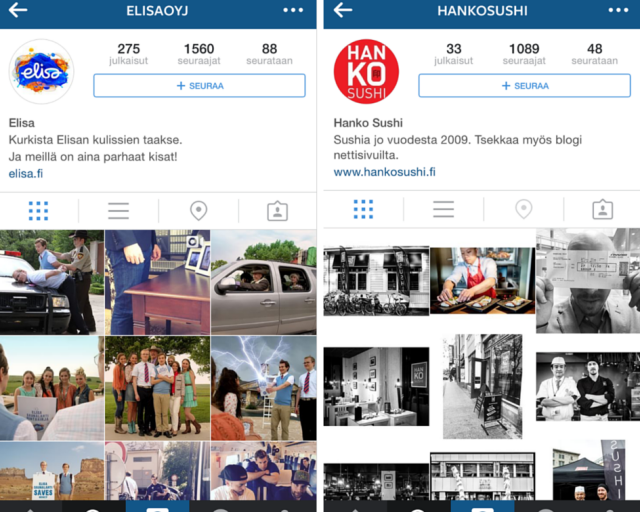 Voit kurkistaa kulissien taakse muun muassa Elisan ja Hanko Sushin Instagram-tileillä.