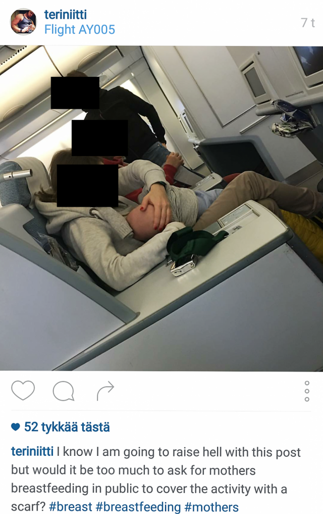 Kuvakaappaus Instagram Teri Niitti lentokoneessa.