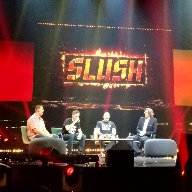 Robin Wauters (Tech.eu), Ilkka Paananen (Supercell), Daniel Ek (Spotify) ja Niklas Zennström (Skype)