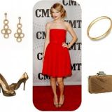 Robe rouge avec accessoires d'or Taylor swift