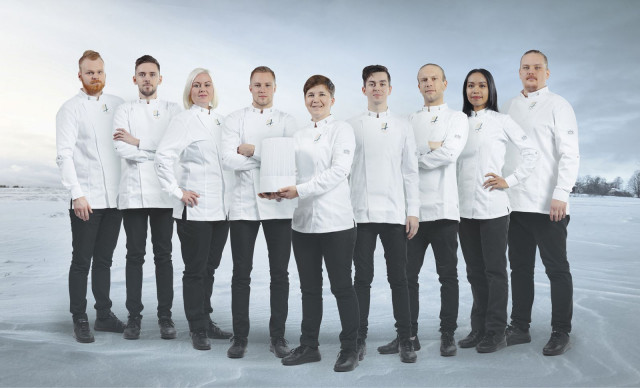 Suomen kokkimaajoukkue uudessa kokoonpanossaan.