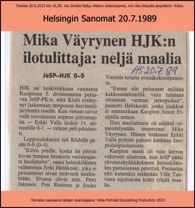 Mika Väyrynen HJK:n ilotulittaja neljä maalia