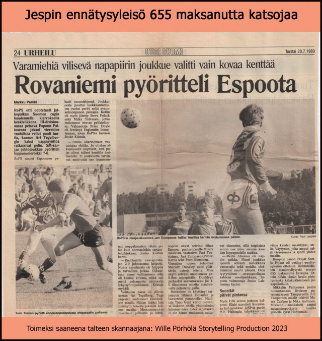 Rovaniemi pyöritteli Espoota – Jespin pelissä ennätysyleisö