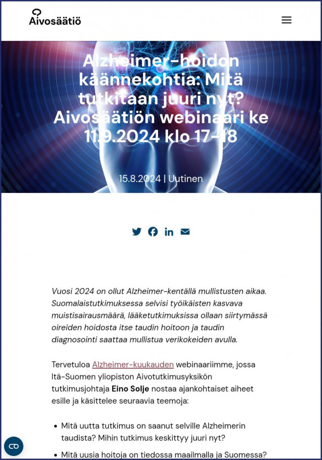 Aivosäätiön syyskuun 2024 webinaari