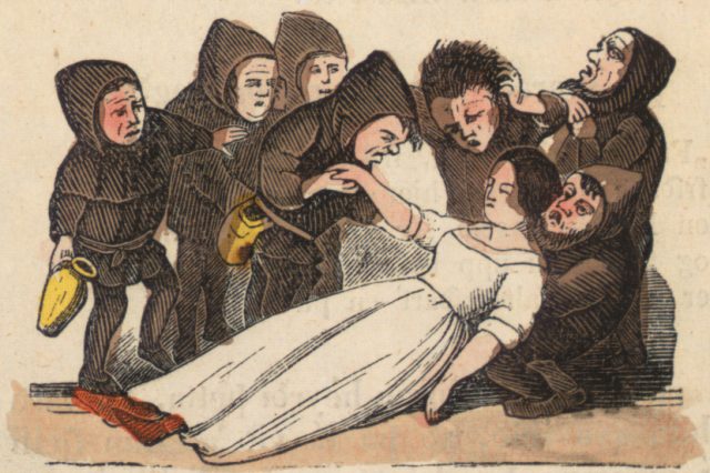 Kuvituskuva islantilaisesta Grimmin sadun käännöksestä "Mjallhvit" eli Lumikista vuodelta 1852.