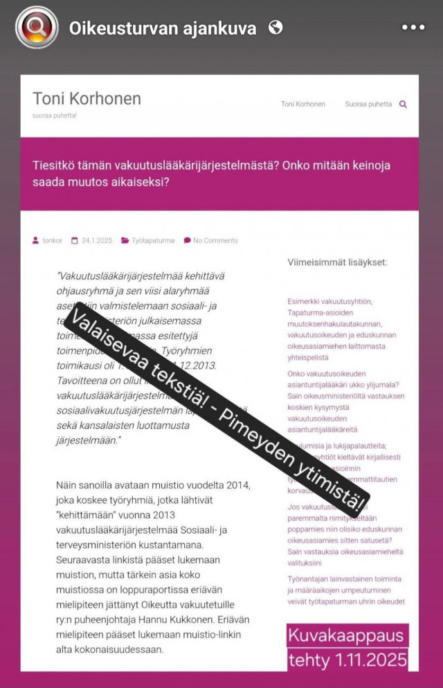 Kuvakaappaus instan tarinoista 8.11.2025